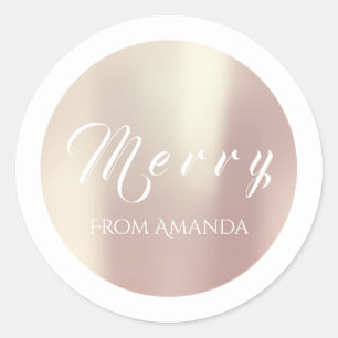 Sticker Rond Joyeux des vacances nommées d'or de rose blanc