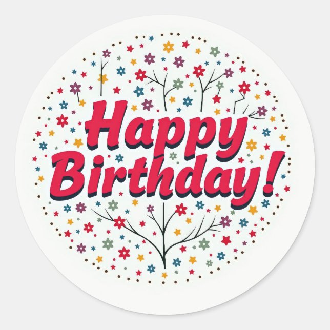Sticker Rond Joyeux design d'autocollant d'anniversaire (Devant)