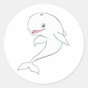 Sticker Rond Joyeux dessin de baleine de Beluga