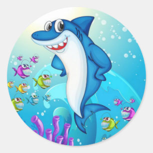 Sticker Rond Joyeux dessin de requin-23685