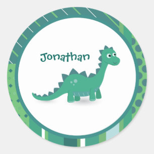 Sticker Rond Joyeux dinosaure vert sur mesure nom anniversaire
