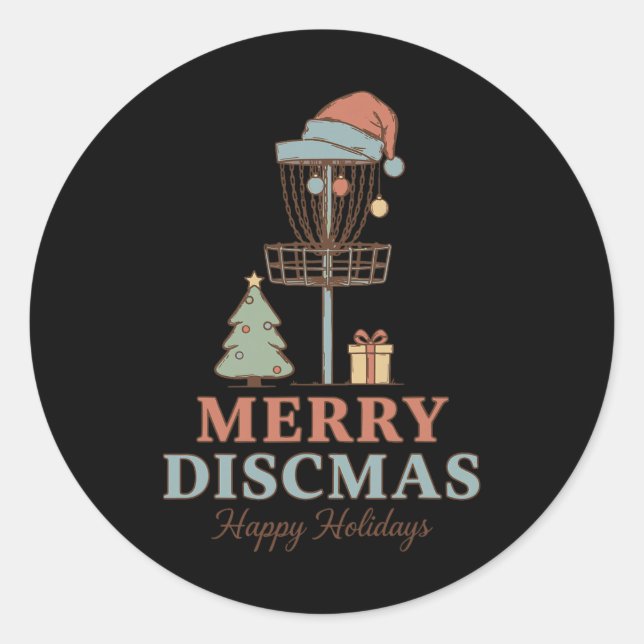 Sticker Rond Joyeux Discmas Joyeuses Fêtes Panier de Golf à Dis (Devant)