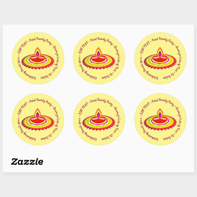 Sticker Rond Joyeux Diwali 20xx Ajouter Année Texte Jaune Plat  (Feuille)