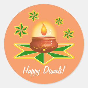Sticker Rond Joyeux Diwali avec lanterne