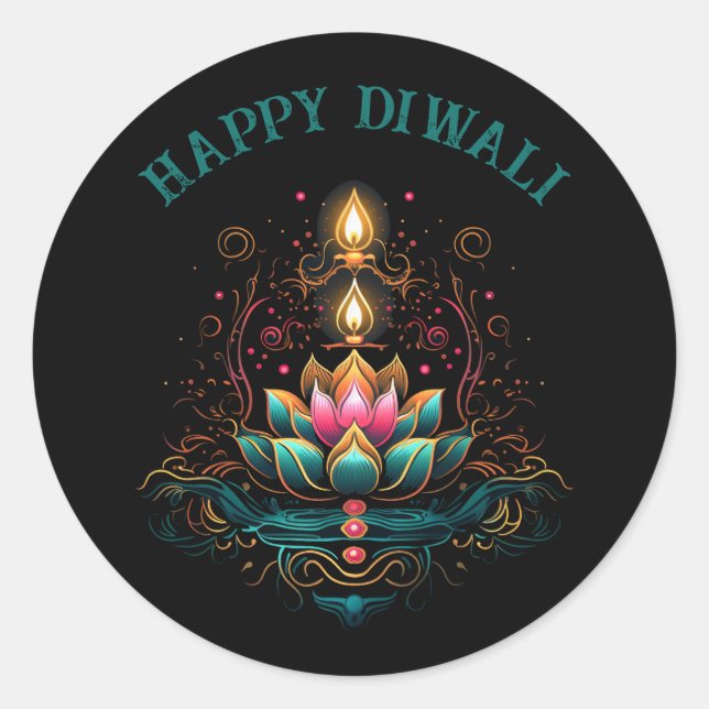 Sticker Rond Joyeux Diwali Hindu À La Fête Des Lumières (Devant)