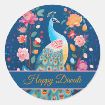 Joyeux Diwali Peacock & Flowers