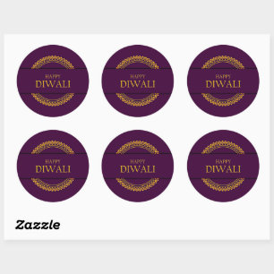 Sticker Rond Joyeux Diwali violet or élégant moderne