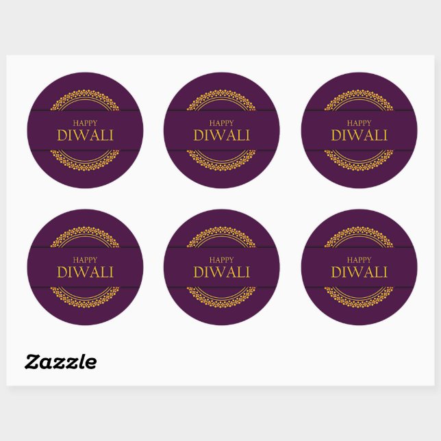 Sticker Rond Joyeux Diwali violet or élégant moderne (Feuille)