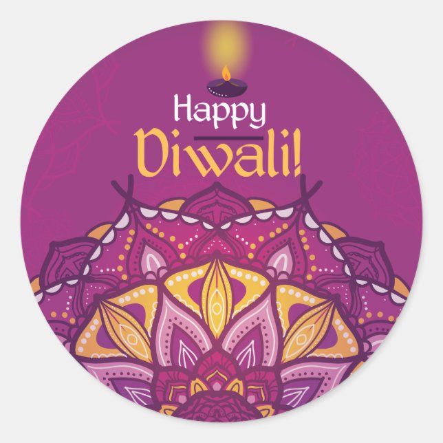 Sticker Rond Joyeux diwali violet rangoli ornemental (Devant)