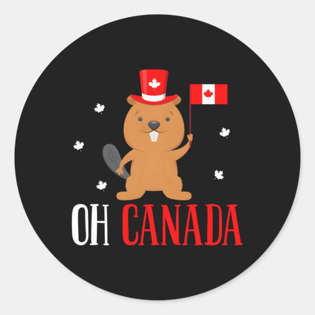 Sticker Rond Joyeux drapeau canadien de la marmotte (Devant)