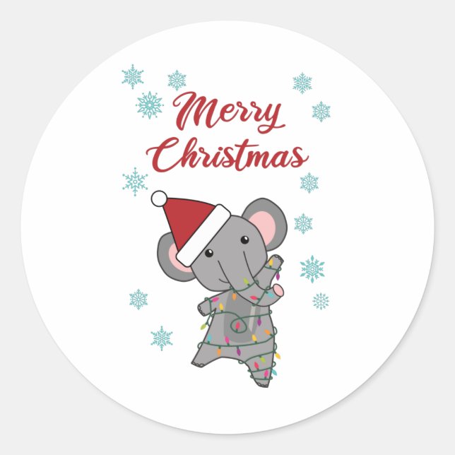 Sticker Rond Joyeux éléphant de Noël Neige Eléphants d'hiver (Devant)