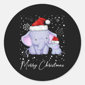 Sticker Rond Joyeux éléphants Père Noël neige pour