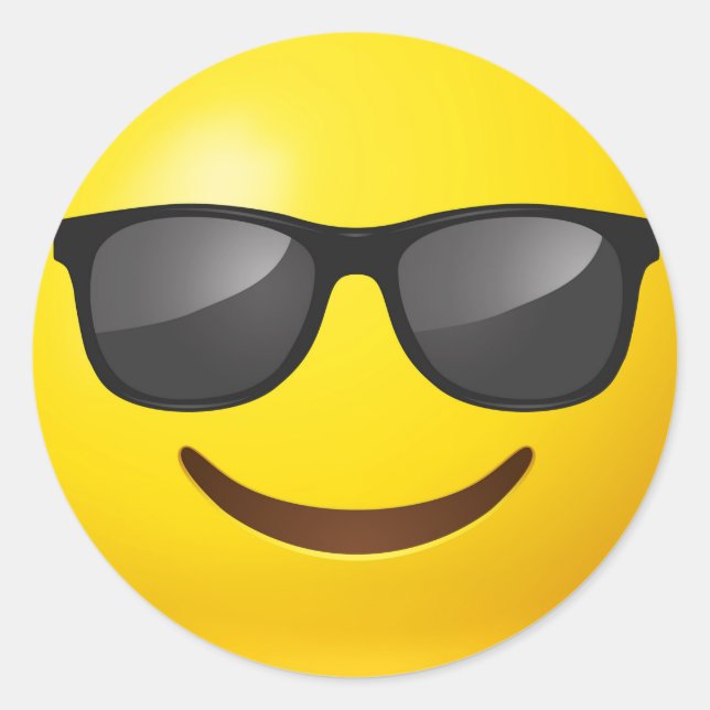 Sticker Rond Joyeux Emoji Jaune avec lunettes de soleil (Devant)