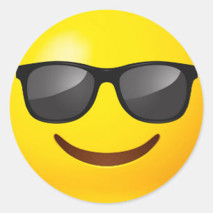 Sticker Rond Joyeux Emoji Jaune avec lunettes de soleil
