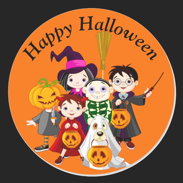 Sticker Rond Joyeux enfants d'Halloween en costume (Créateur téléchargé)