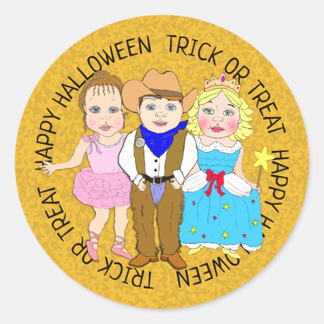 Sticker Rond Joyeux enfants d'Halloween en costumes (Devant)