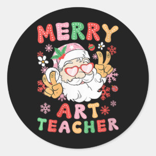 Sticker Rond Joyeux enseignant d'art Noël Enseignement d'art Xm