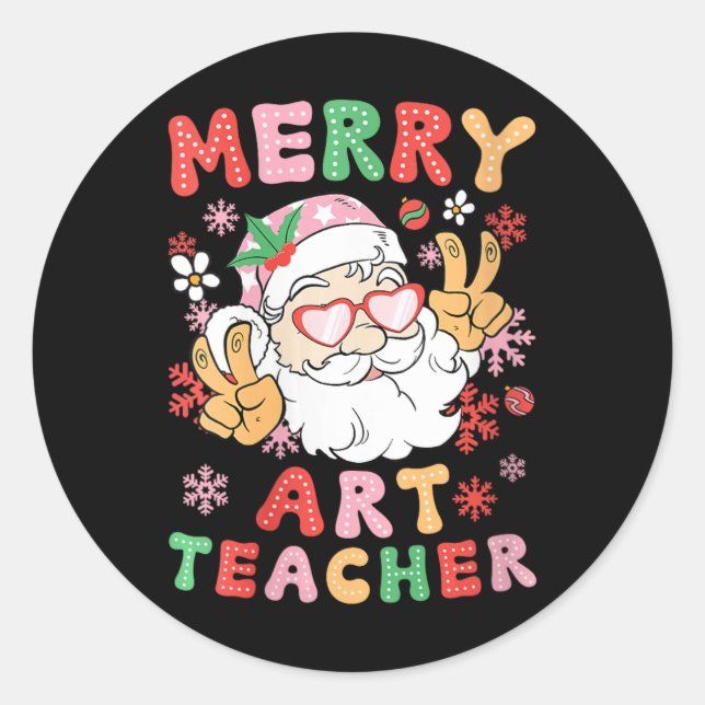 Sticker Rond Joyeux enseignant d'art Noël Enseignement d'art Xm (Devant)