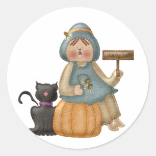 Sticker Rond Joyeux Épouvantail Automne