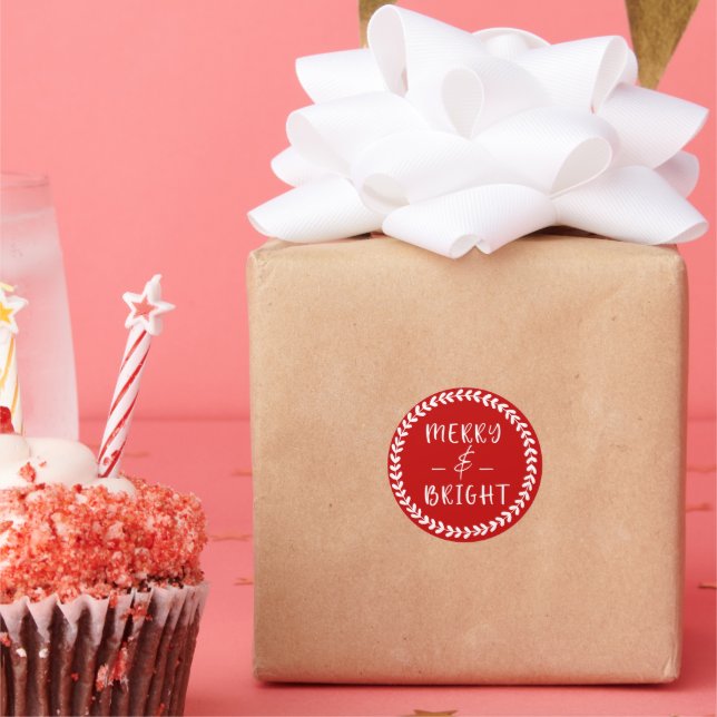 Sticker Rond Joyeux et Bright Red et White Holiday (Fête)