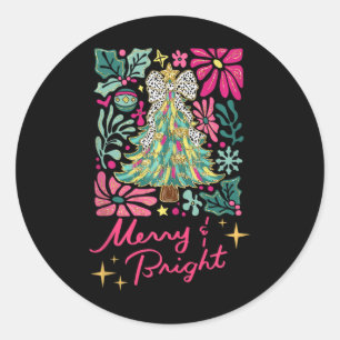 Sticker Rond Joyeux et brillant Boho rose Fleur Noël pour deux