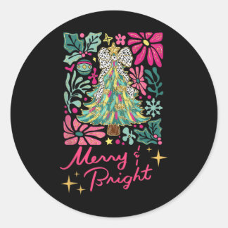Sticker Rond Joyeux et brillant Boho rose Fleur Noël pour deux