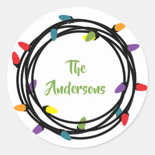 Sticker Rond Joyeux et brillants feux de Noël