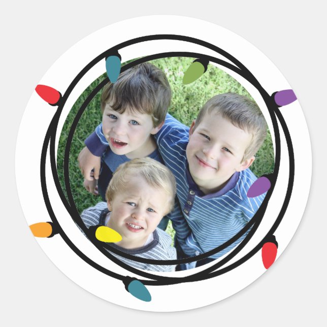 Sticker Rond Joyeux et brillants feux de Noël (Devant)