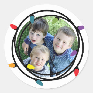 Sticker Rond Joyeux et brillants feux de Noël