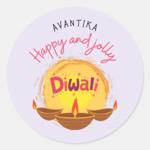 Sticker Rond Joyeux et joyeux Diwali personnalisable