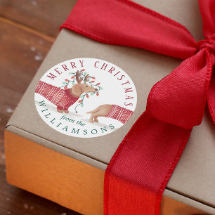 Sticker Rond Joyeux et lumineux Chandail de Noël Dachshund Do