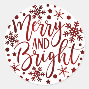 Sticker Rond Joyeux et lumineux flocons de neige rouges de Noël