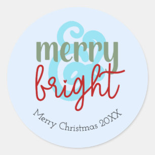 Sticker Rond Joyeux et Lumineux Noël Année Cute Bleu