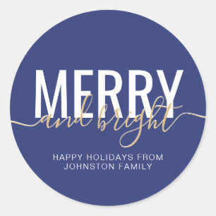 Sticker Rond Joyeux et lumineux Noël bleu vacances