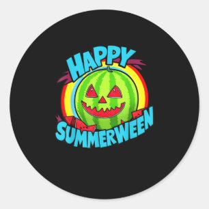 Sticker Rond Joyeux été pastèque Jack-O-Lantern
