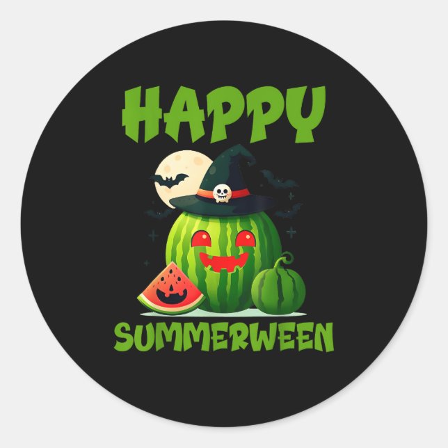 Sticker Rond Joyeux été pastèque Jack-O-Lantern (Devant)