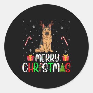 Sticker Rond Joyeux feu de Noël Berger allemand Chien Reindee