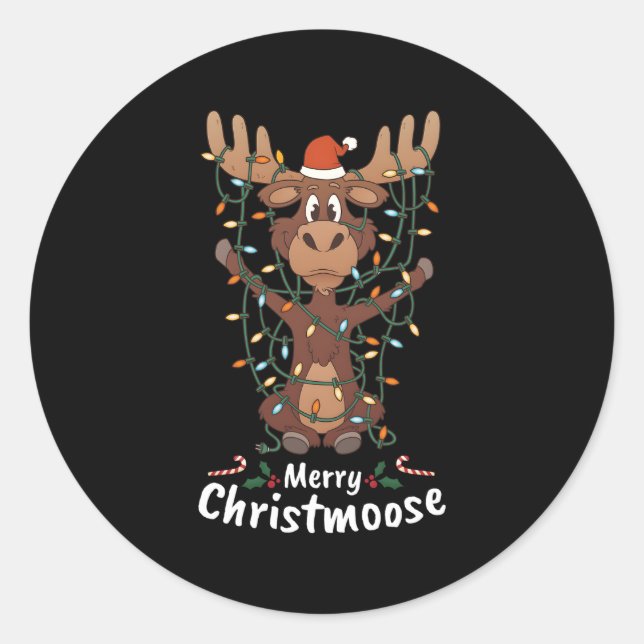 Sticker Rond Joyeux feu d'orignal Christmoose (Devant)