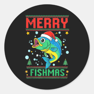 Sticker Rond Joyeux Fish Noël B Fish Pêche de Noël