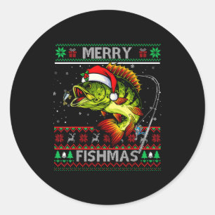 Sticker Rond Joyeux Fish Noël B Poisson Pêche Noël Noël Ugly Xm