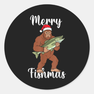 Sticker Rond Joyeux Fishmas Bigfoot Pêche Drôle Sasquatch Sant