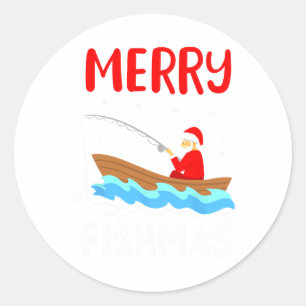 Sticker Rond Joyeux Fishmas Drôle de Noël Père Noël Pêche