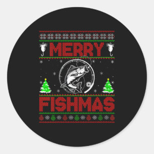 Sticker Rond Joyeux Fishmas Femmes B Poisson Pêche Noël dégueu
