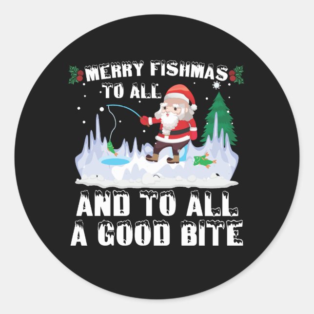 Sticker Rond Joyeux Fishmas Poisson Drôle Pêcheur Noël (Devant)