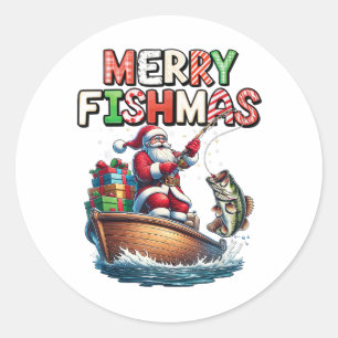 Sticker Rond Joyeux Fishmas Santa Amoureux de la Pêche Drôle de