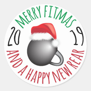 Sticker Rond Joyeux Fitmas drôle et nouvel arrière heureux 2019