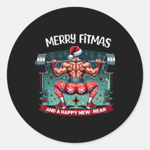 Sticker Rond Joyeux Fitmas Et Bonne Nouvelle Année Arrière Fitn