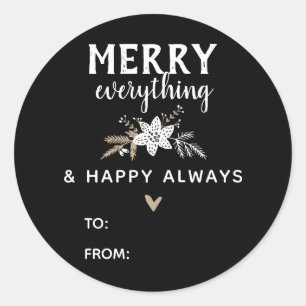 Sticker Rond Joyeux floral rustique tout nom de Noël
