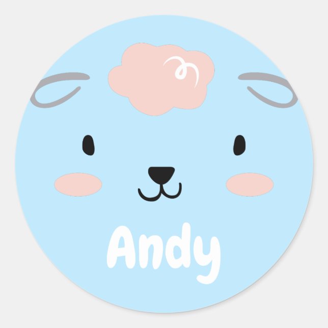 Sticker Rond Joyeux Fluffy Rose Baby Sheep visage (Devant)