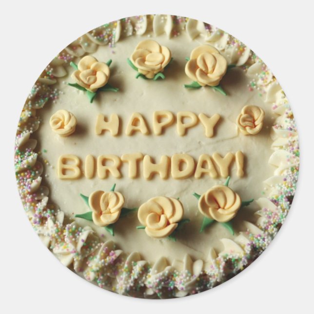 Sticker Rond Joyeux gâteau d'anniversaire (Devant)